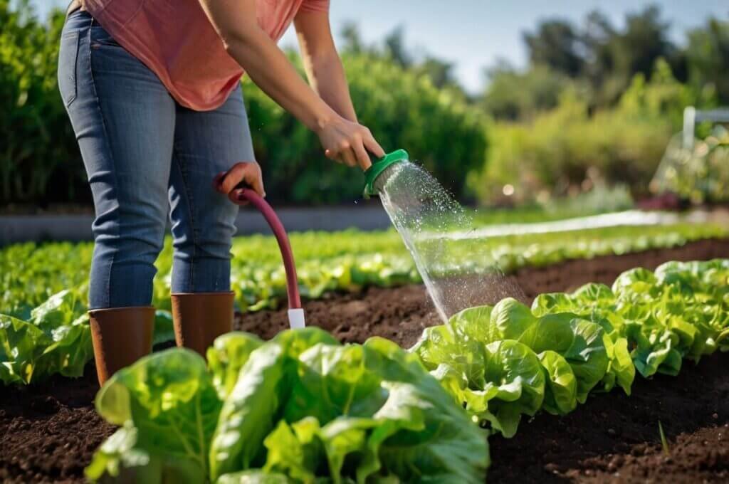 watering-lettuce-in-garden