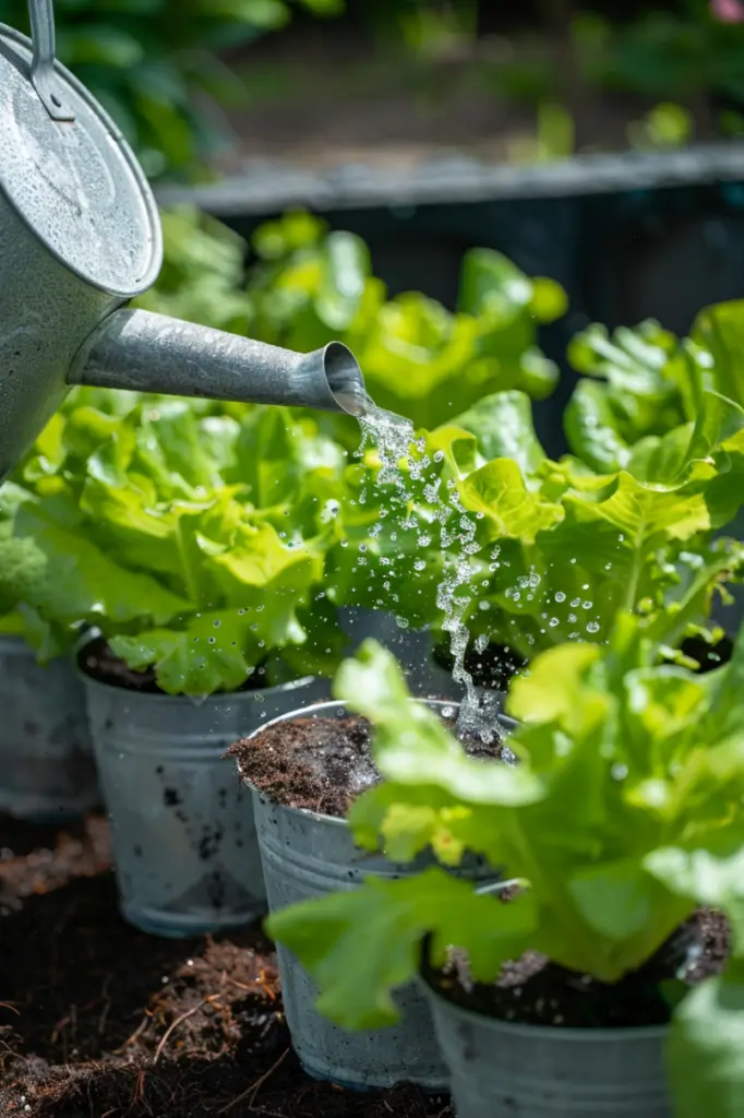 watering-lettuce-in-pots