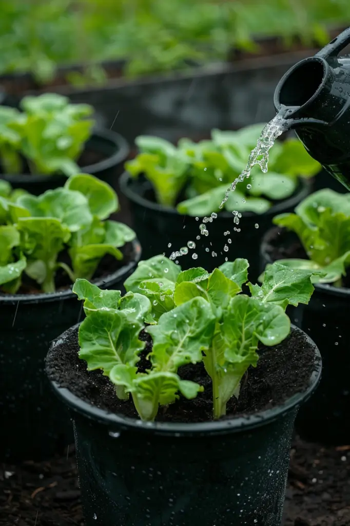 watering-lettuce-in-pots