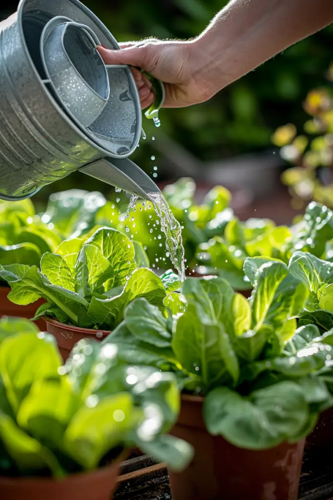 watering-lettuce-in-pots