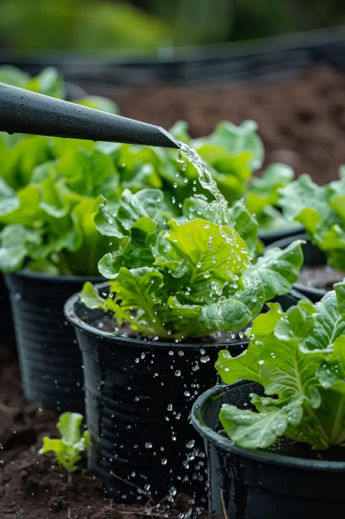 watering-lettuce-in-pots