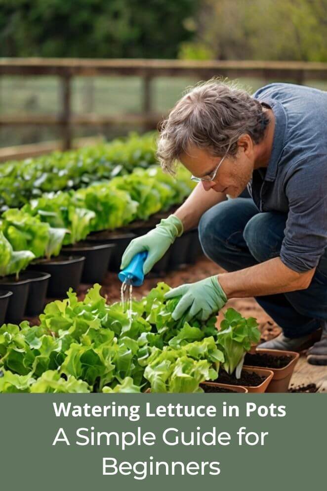 watering lettuce in pots