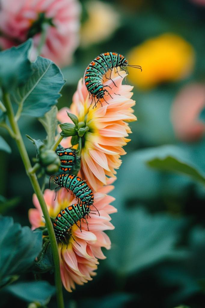 caterpillars on dahlia