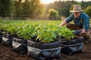 hilling-potatoes-in-grow-bags