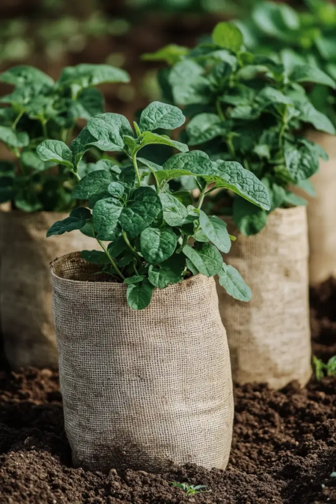 hilling-potatoes-in-grow-bags