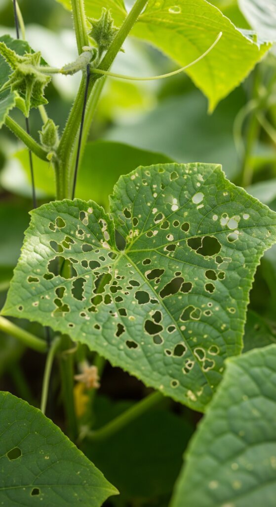 holes-in-cucumber-leaves