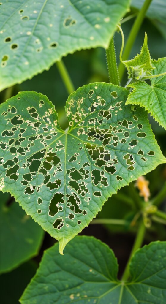 holes-in-cucumber-leaves