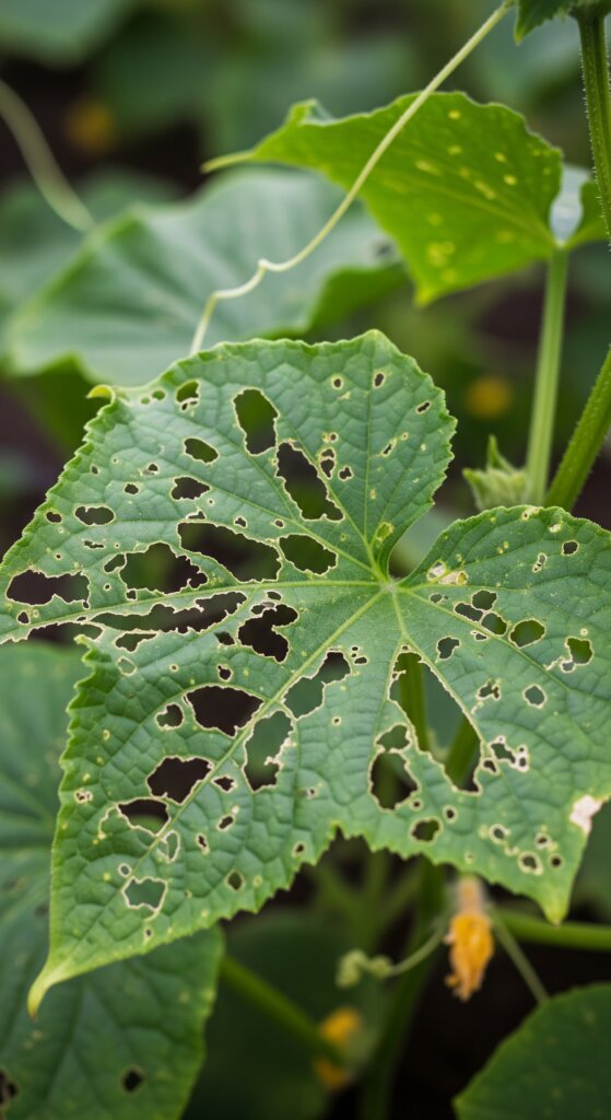 holes-in-cucumber-leaves