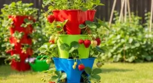 DIY Strawberry Tower from Buckets