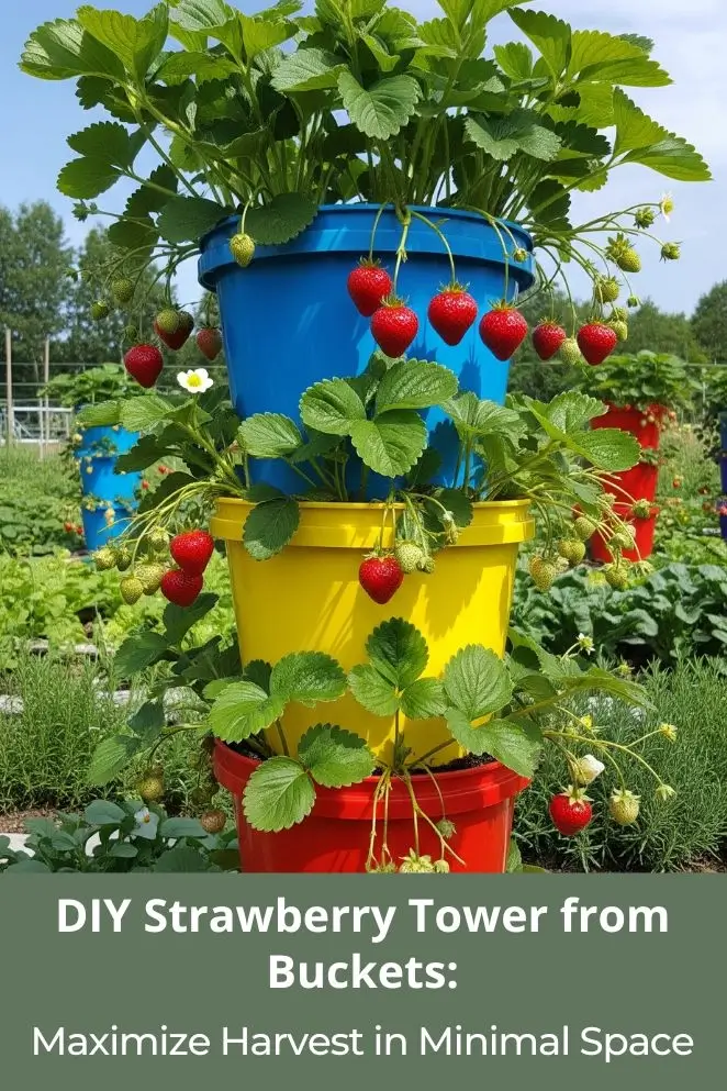 DIY Strawberry Tower from Buckets