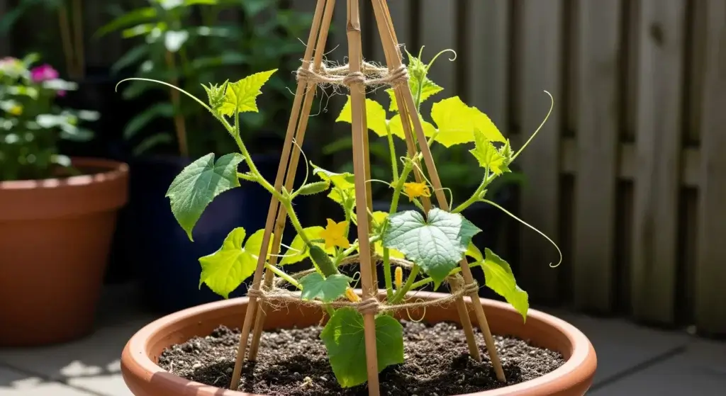 DIY Cucumber Trellis for Pots